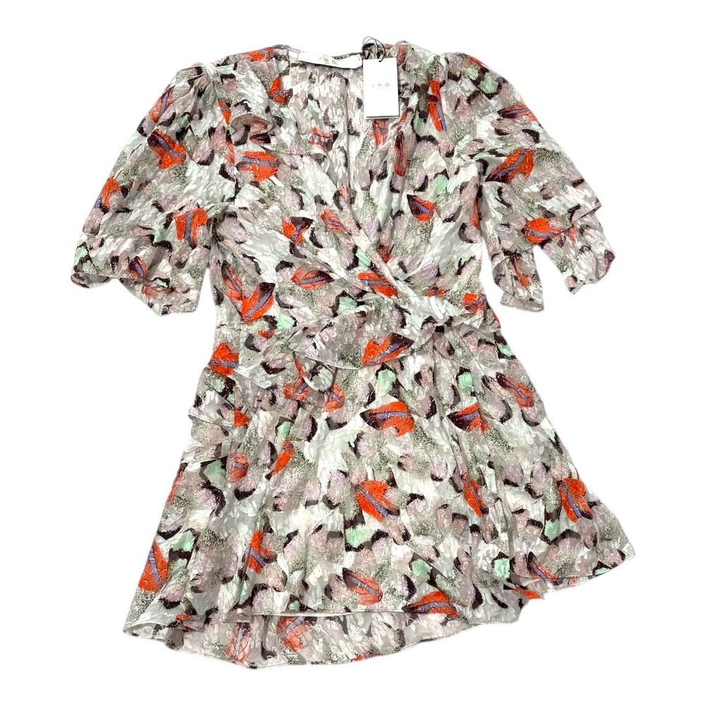 NWT IRO 3/4 Sleeve Silk Dress - Gray Floral Jnee Length Sz 10 - Romantic Girly